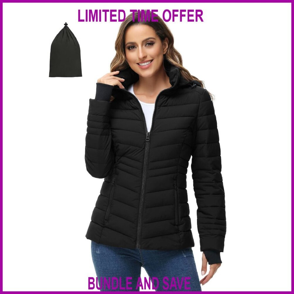 Lightweight Packable Puffer Jacket with Detachable Hood, Winter Warm
